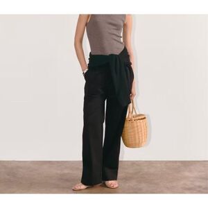 NWT Everlane Black Wide Leg Organic Cotton Relaxed Elastic Waist Pants Size XS